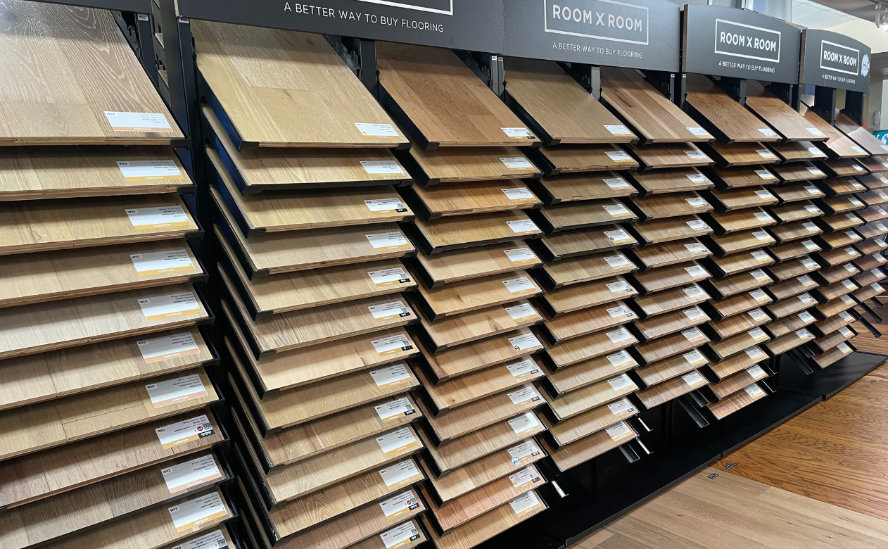 Hardwood flooring showroom sample displays. 